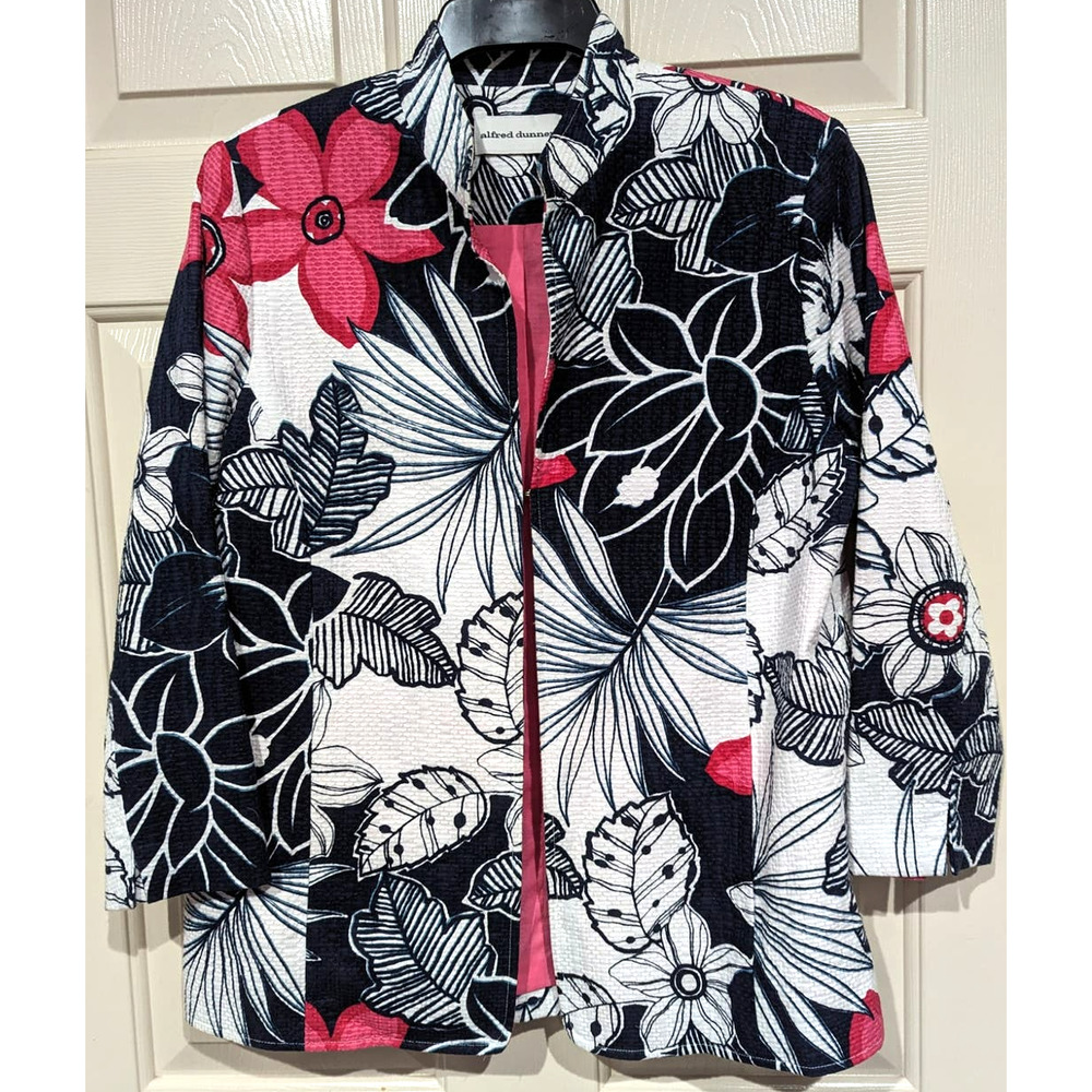Alfred Dunner Women's Tropical Print Cotton Blazer Jacket sz 8 Textured